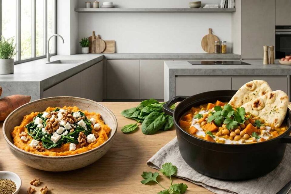 Zoete-aardappel stamppot met spinazie