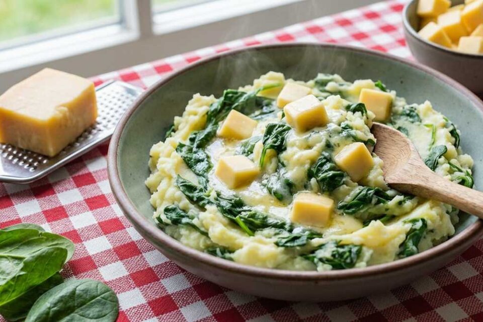 stamppot van rauwe spinazie met kaas