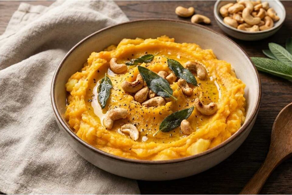 Pompoenstamppot met salie en cashewnoten